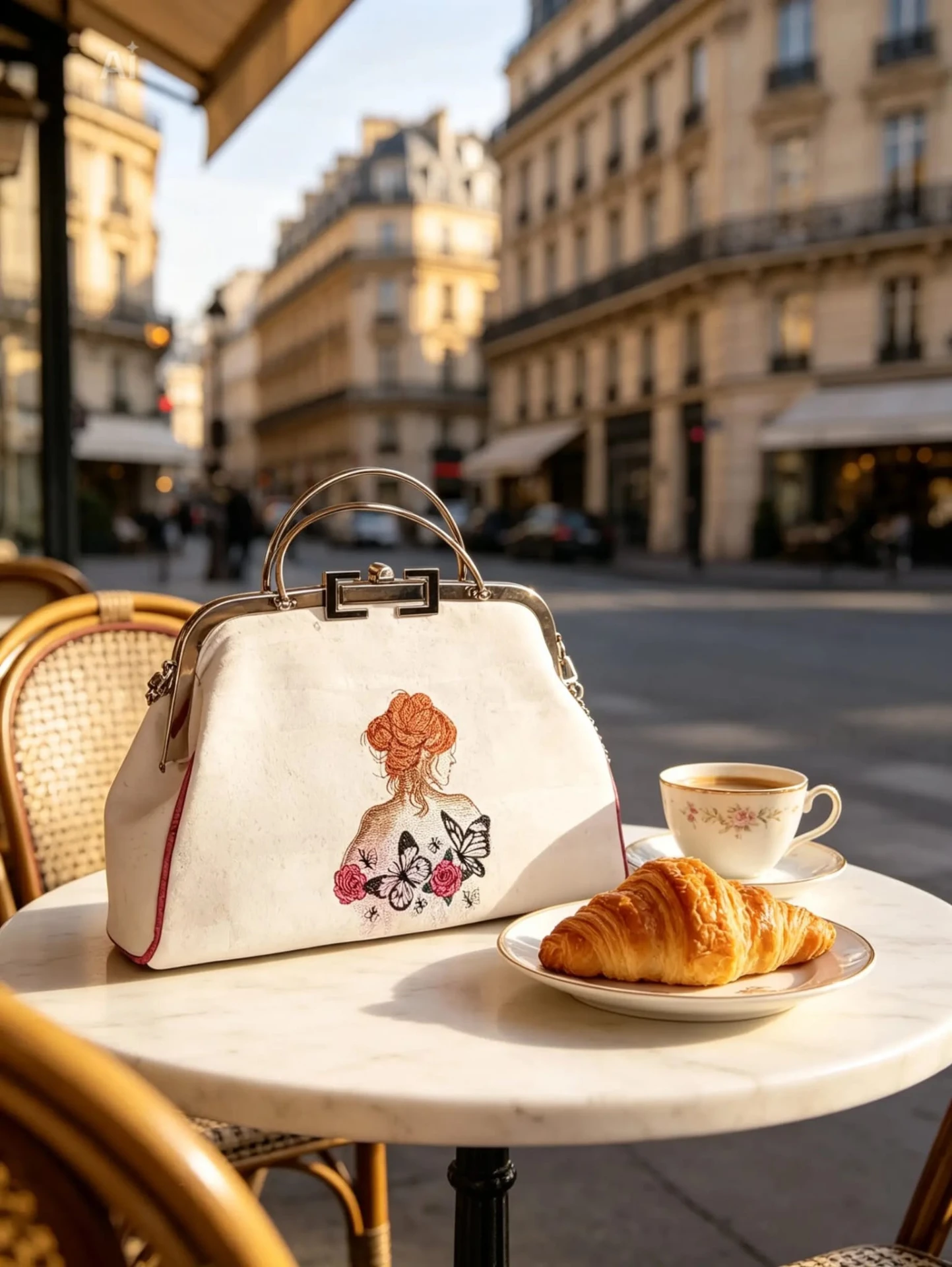 L'Affichette, création Patricia B présentée sur une terrasse de café