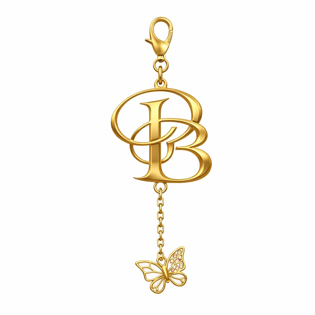 Monogramme PB doré avec papillon, logo Patricia B Création